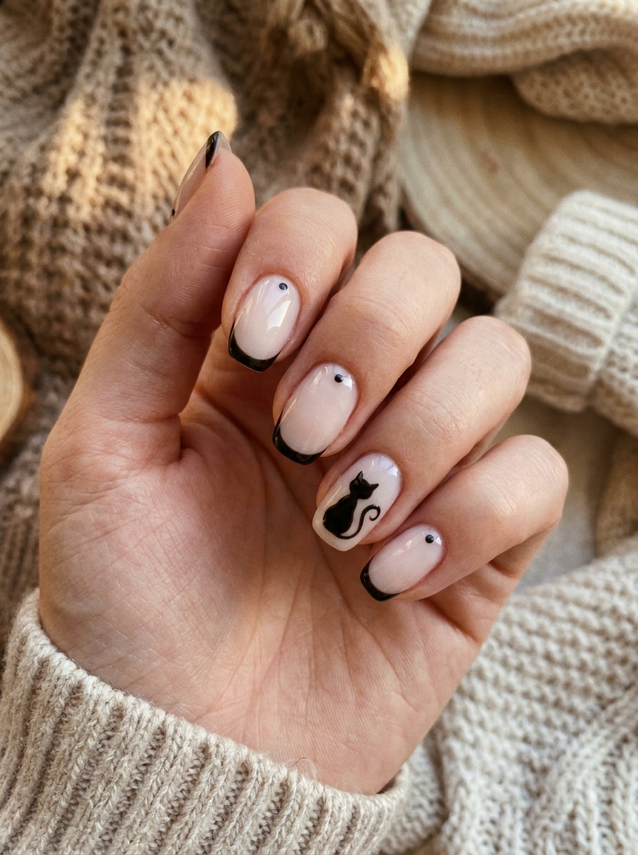 Black Cat Accent Nails als Halloween Nägel Inspiration 2026